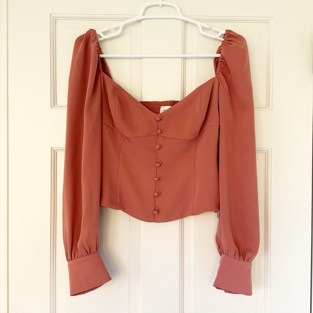 NWOT ARITZIA WILFRED Tulum top size M orange brown coral longsleeve - Picture 2 of 10